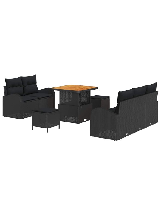 Dārza dīvānu komplekts ar spilvenu 8 pcs melna 80 x 80 x 71 cm
