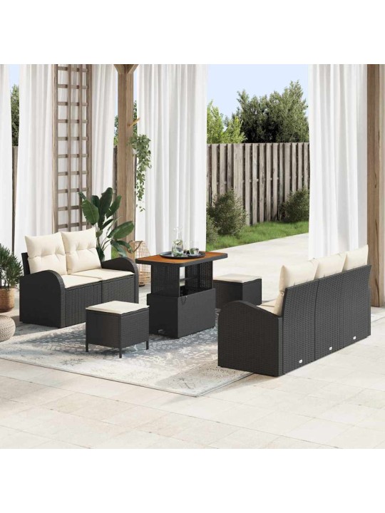 Dārza dīvānu komplekts 8 pcs melns un krēmkrāsa 90 x 55 x 71 cm