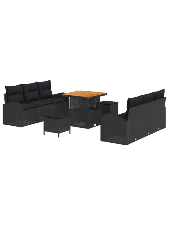 Dārza dīvānu komplekts ar spilvenu 9 pcs melna 80 x 80 x 71 cm