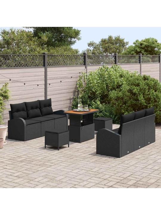 Dārza dīvānu komplekts ar spilvenu 9 pcs melna 90 x 55 x 71 cm