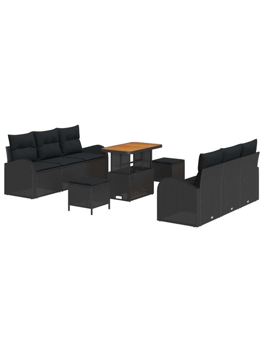 Dārza dīvānu komplekts ar spilvenu 9 pcs melna 90 x 55 x 71 cm