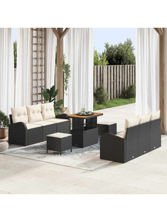 Dārza dīvānu komplekts 9 pcs melns un krēmkrāsa 90 x 55 x 71 cm