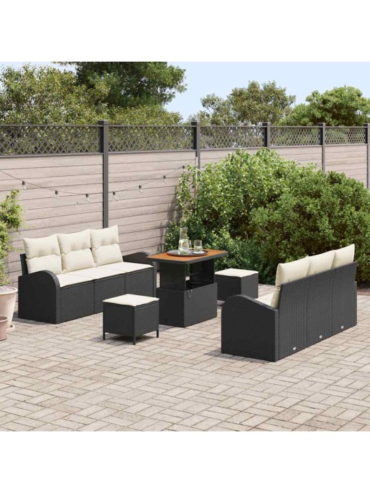 Dārza dīvānu komplekts 9 pcs melns un krēmkrāsa 90 x 55 x 71 cm