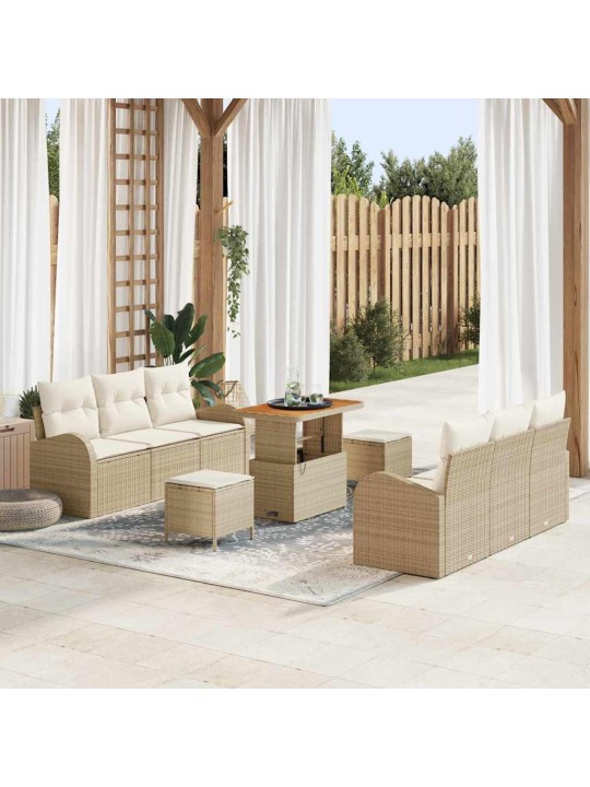 Dārza dīvānu komplekts 9 pcs bēšs un krēms 90 x 55 x 71 cm