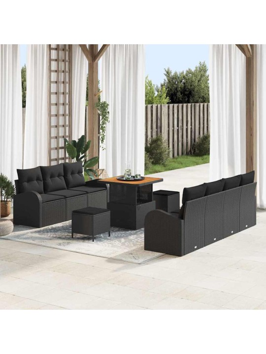 Dārza dīvānu komplekts ar spilvenu 10 pcs melna 80 x 80 x 71 cm