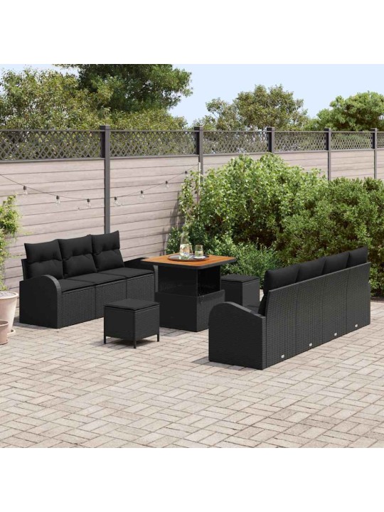 Dārza dīvānu komplekts ar spilvenu 10 pcs melna 80 x 80 x 71 cm