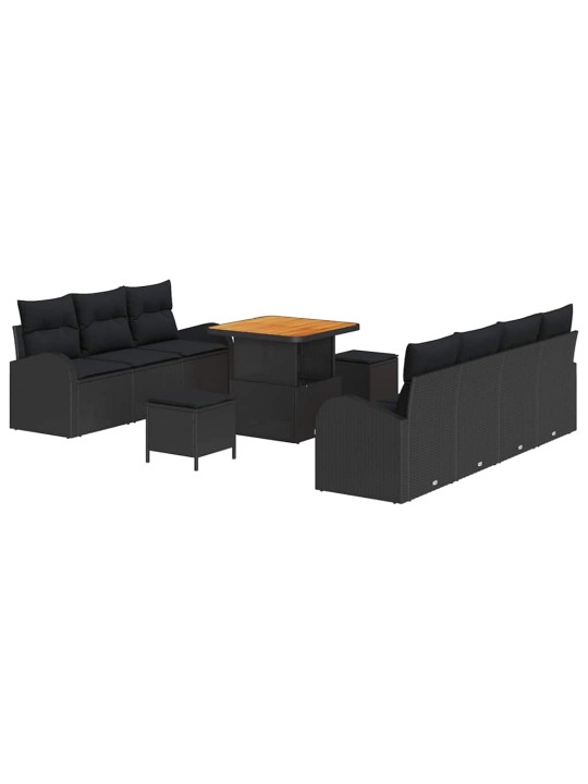 Dārza dīvānu komplekts ar spilvenu 10 pcs melna 80 x 80 x 71 cm