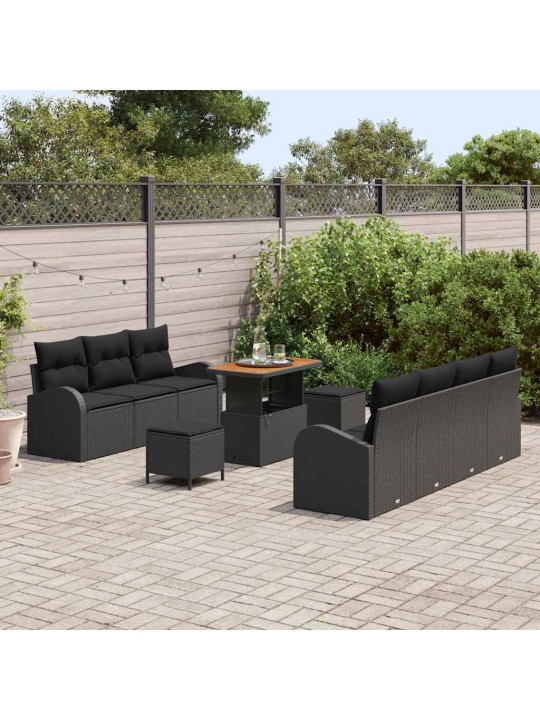 Dārza dīvānu komplekts ar spilvenu 10 pcs melna 90 x 55 x 71 cm