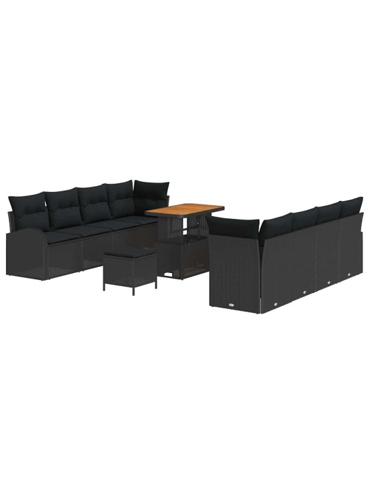 Dārza dīvānu komplekts ar spilvenu 11 pcs melna 90 x 55 x 71 cm