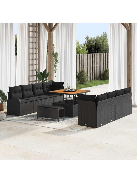 Dārza dīvānu komplekts 11 pcs melna 100 x 100 x 71 cm
