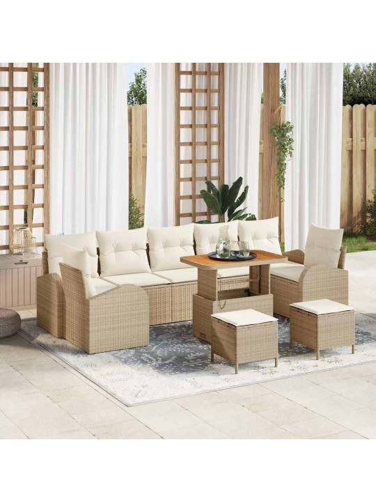 Dārza dīvānu komplekts 10 pcs bēšs un krēms 90 x 55 x 71 cm