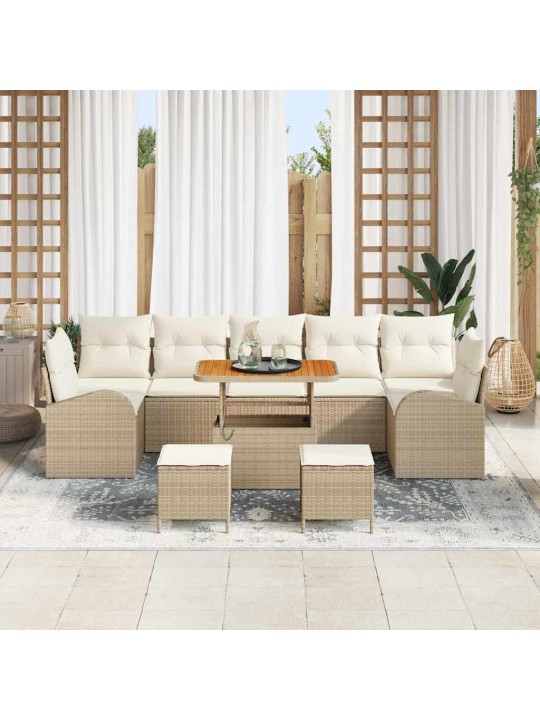 Dārza dīvānu komplekts 10 pcs bēšs un krēms 90 x 55 x 71 cm