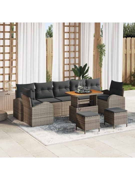 Dārza dīvānu komplekts 10 pcs pelēka 90 x 55 x 71 cm
