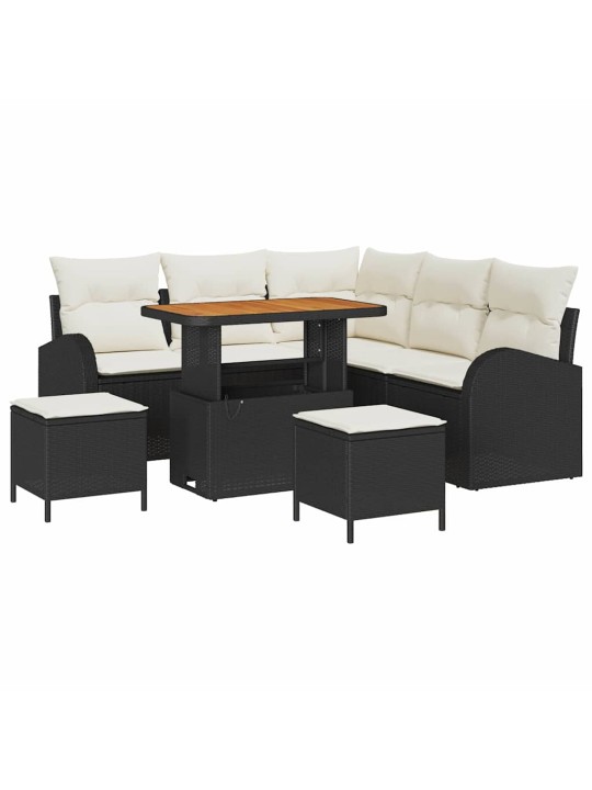 Dārza dīvānu komplekts 8 pcs melns, krēms 90 x 55 x 71 cm