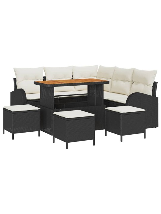 Dārza dīvānu komplekts 9 pcs melns, krēms 110 x 55 x 71 cm