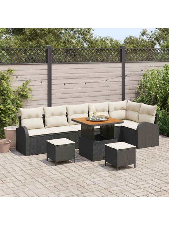 Dārza dīvānu komplekts 9 pcs melns un krēmkrāsa 80 x 80 x 71 cm