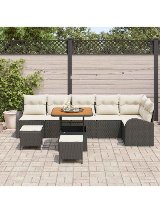 Dārza dīvānu komplekts 9 pcs melns un krēmkrāsa 80 x 80 x 71 cm