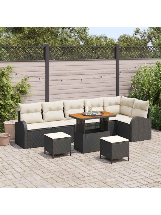 Dārza dīvānu komplekts 9 pcs melns un krēmkrāsa 90 x 55 x 71 cm