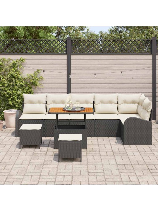 Dārza dīvānu komplekts 9 pcs melns un krēmkrāsa 90 x 55 x 71 cm