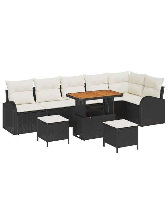 Dārza dīvānu komplekts 9 pcs melns un krēmkrāsa 90 x 55 x 71 cm