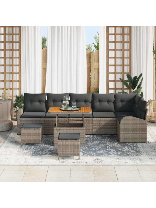 Dārza dīvānu komplekts ar spilvenu 9 pcs pelēka 90 x 55 x 71 cm