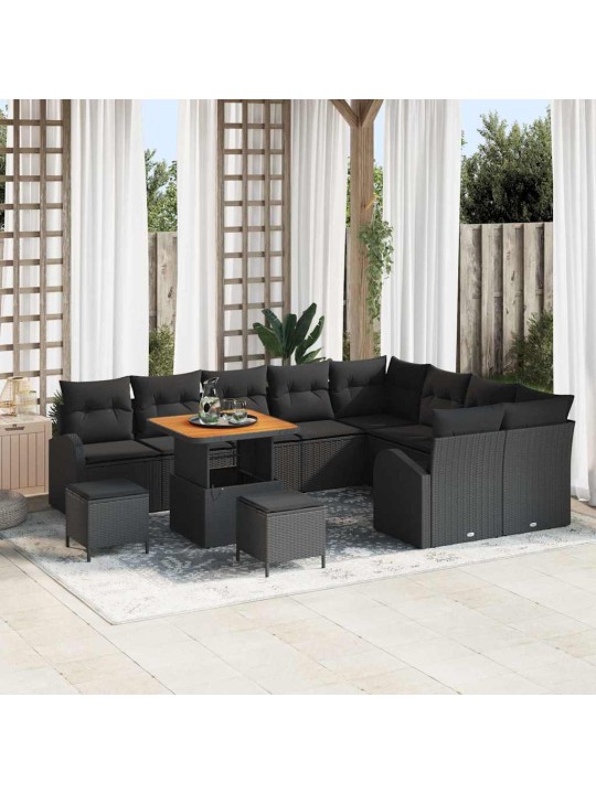 Dārza dīvānu komplekts ar spilvenu 12 pcs melna 80 x 80 x 71 cm