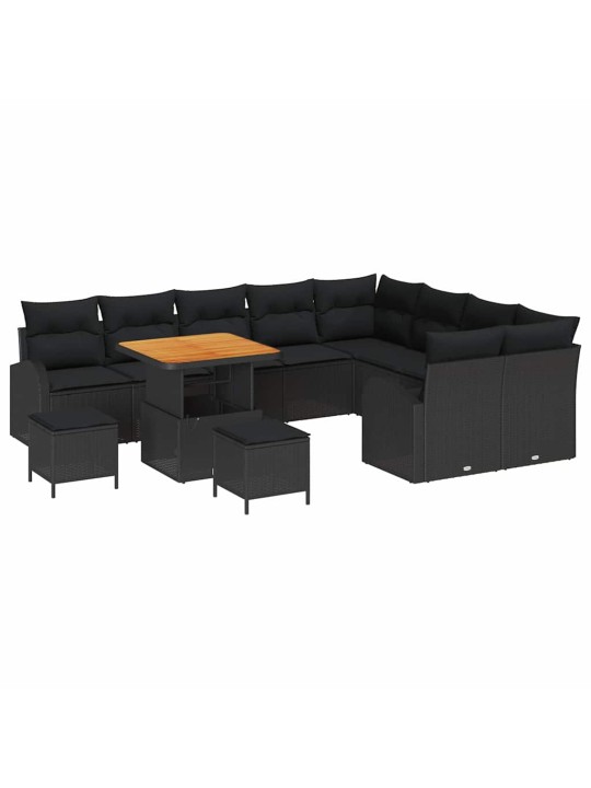 Dārza dīvānu komplekts ar spilvenu 12 pcs melna 80 x 80 x 71 cm