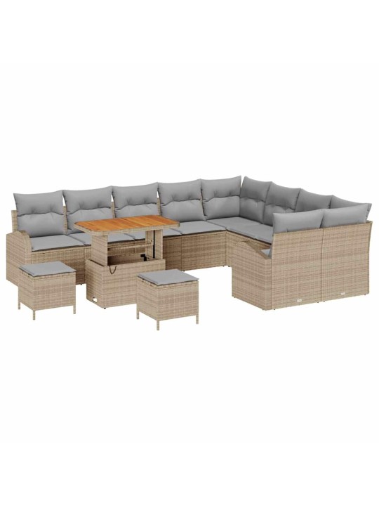 Dārza dīvānu komplekts ar spilvenu 12 pcs bēša un gaiši pelēka