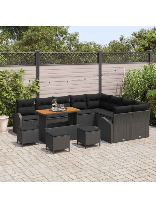 Dārza dīvānu komplekts 13 pcs melna 110 x 55 x 71 cm