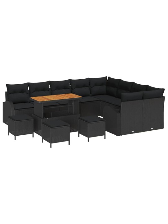 Dārza dīvānu komplekts 13 pcs melna 110 x 55 x 71 cm