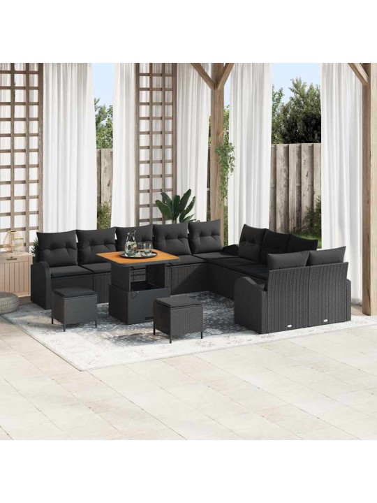 Dārza dīvānu komplekts ar spilvenu 13 pcs melna 80 x 80 x 71 cm