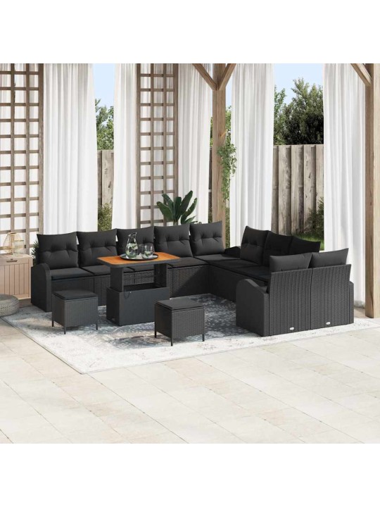 Dārza dīvānu komplekts ar spilvenu 13 pcs melna 90 x 55 x 71 cm