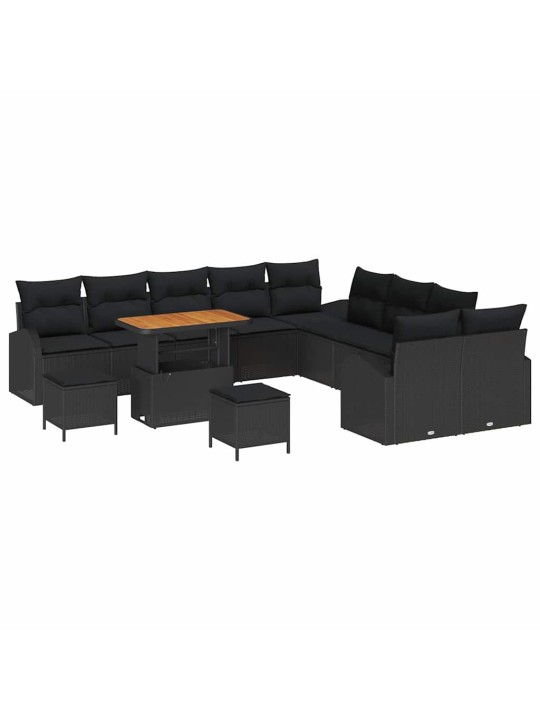 Dārza dīvānu komplekts ar spilvenu 13 pcs melna 90 x 55 x 71 cm