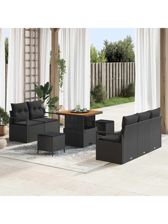 Dārza dīvānu komplekts ar spilvenu 8 pcs melna 80 x 80 x 71 cm