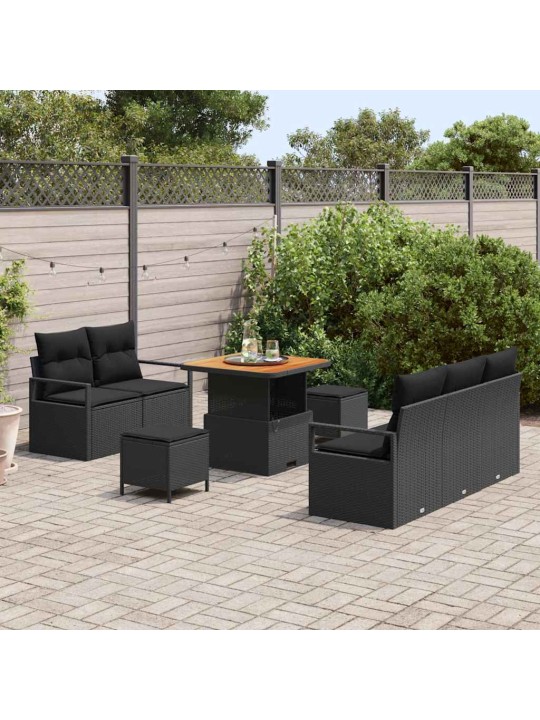 Dārza dīvānu komplekts ar spilvenu 8 pcs melna 80 x 80 x 71 cm