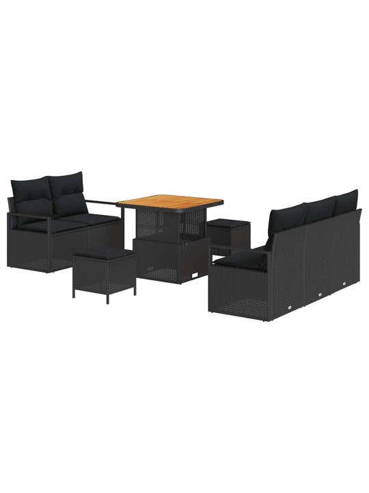 Dārza dīvānu komplekts ar spilvenu 8 pcs melna 80 x 80 x 71 cm