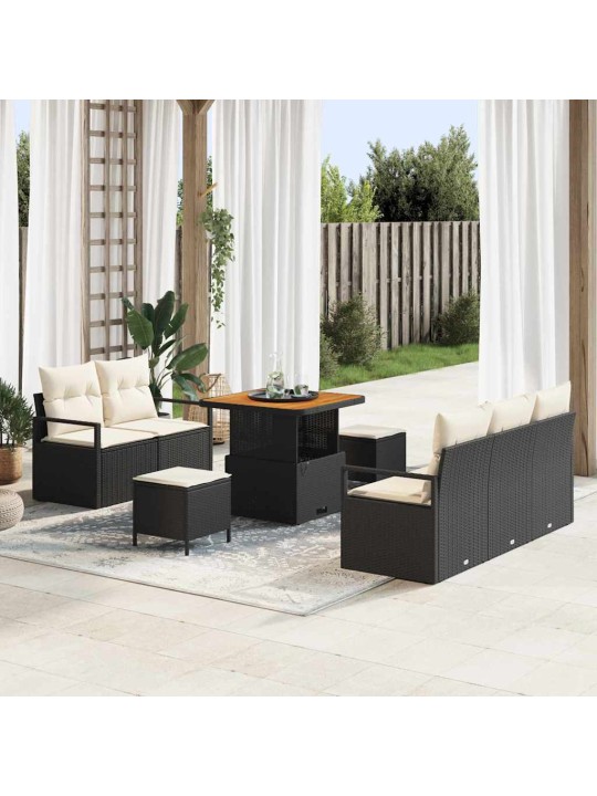 Dārza dīvānu komplekts 8 pcs melns un krēmkrāsa 80 x 80 x 71 cm