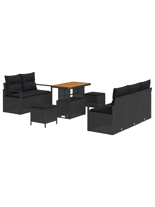 Dārza dīvānu komplekts ar spilvenu 8 pcs melna 90 x 55 x 71 cm