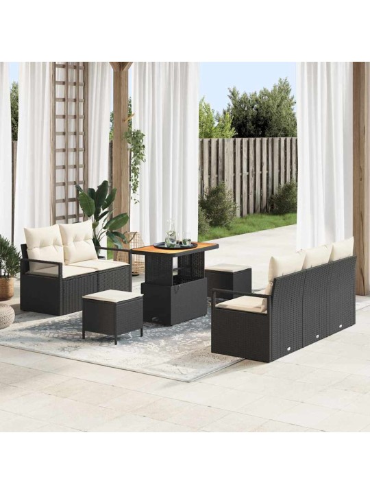 Dārza dīvānu komplekts 8 pcs melns un krēmkrāsa 90 x 55 x 71 cm