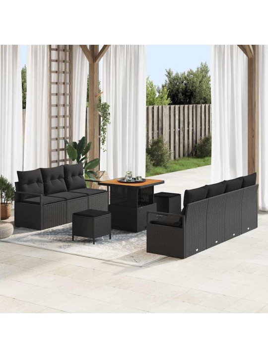 Dārza dīvānu komplekts ar spilvenu 10 pcs melna 80 x 80 x 71 cm