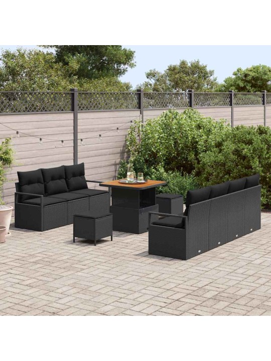 Dārza dīvānu komplekts ar spilvenu 10 pcs melna 80 x 80 x 71 cm