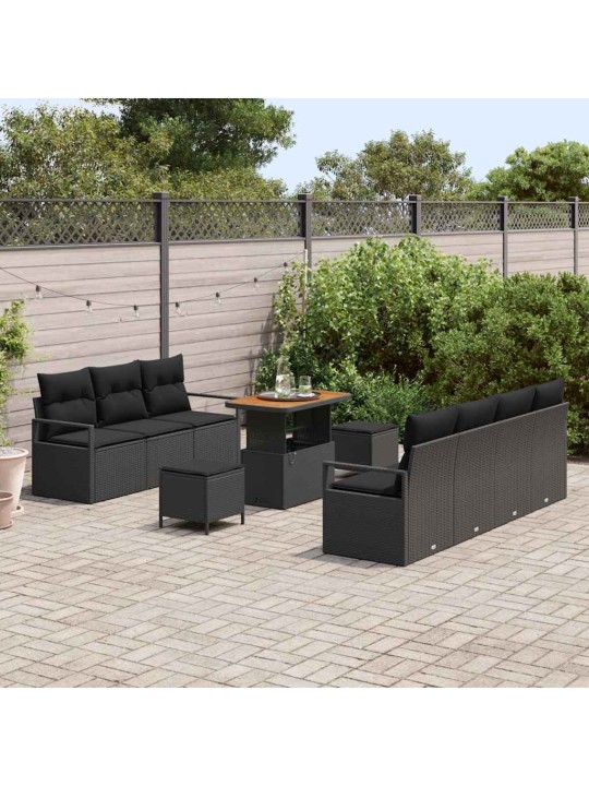 Dārza dīvānu komplekts ar spilvenu 10 pcs melna 90 x 55 x 71 cm
