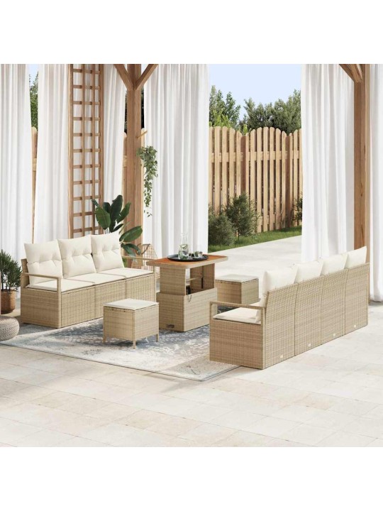 Dārza dīvānu komplekts 10 pcs bēšs un krēms 90 x 55 x 71 cm