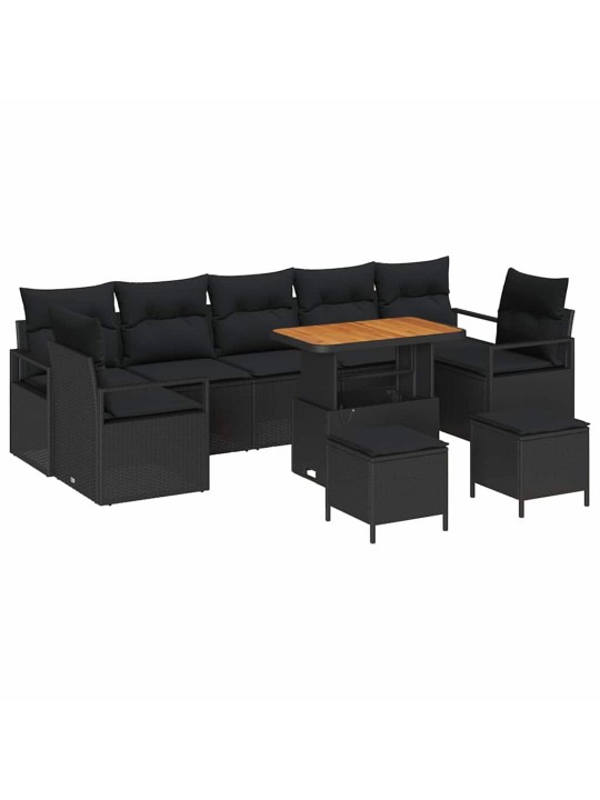 Dārza dīvānu komplekts ar spilvenu 10 pcs melna 90 x 55 x 71 cm