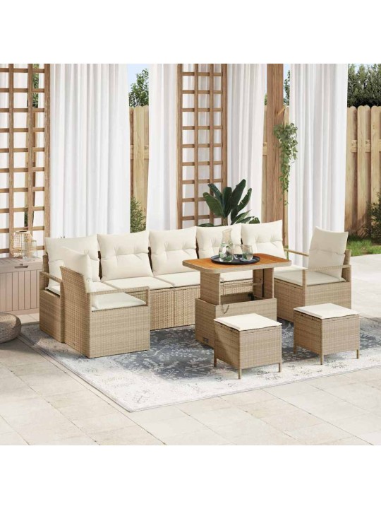 Dārza dīvānu komplekts 10 pcs bēšs un krēms 90 x 55 x 71 cm