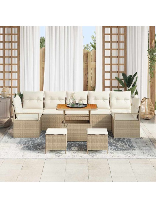 Dārza dīvānu komplekts 10 pcs bēšs un krēms 90 x 55 x 71 cm