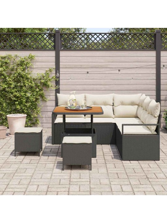 Dārza dīvānu komplekts 8 pcs melns un krēmkrāsa 80 x 80 x 71 cm