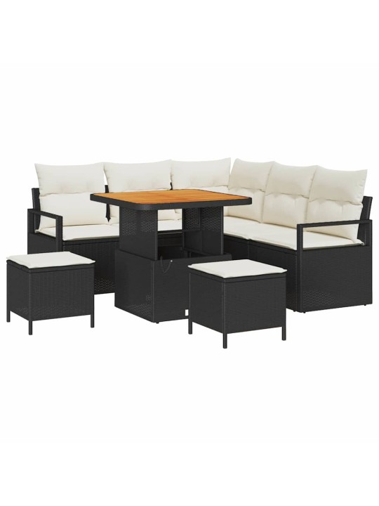 Dārza dīvānu komplekts 8 pcs melns un krēmkrāsa 80 x 80 x 71 cm
