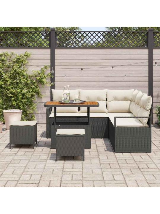Dārza dīvānu komplekts 8 pcs melns un krēmkrāsa 90 x 55 x 71 cm