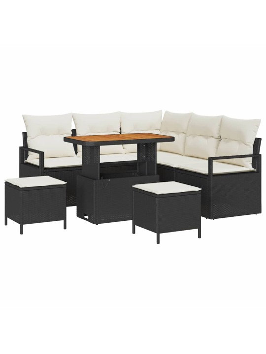 Dārza dīvānu komplekts 8 pcs melns un krēmkrāsa 90 x 55 x 71 cm